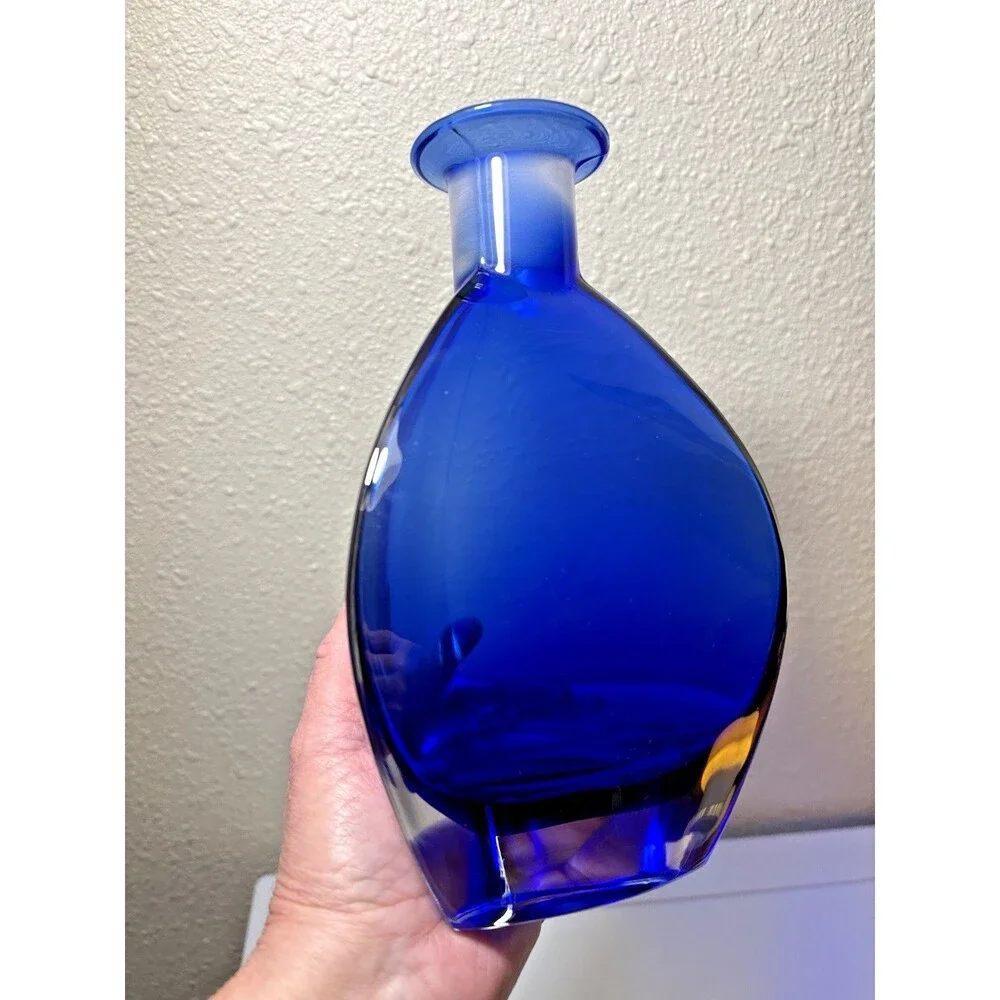 Vintage Cristalleria Toscana Cobalt Blue Glass Decanter Tri-Sided No Stopper